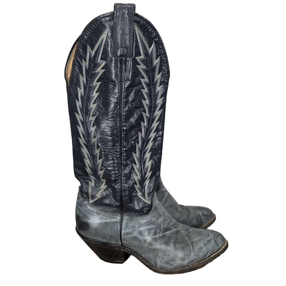Abilene Western Boots Womens 8.5 M Wide Gray Black Leather Cowgirl Flame